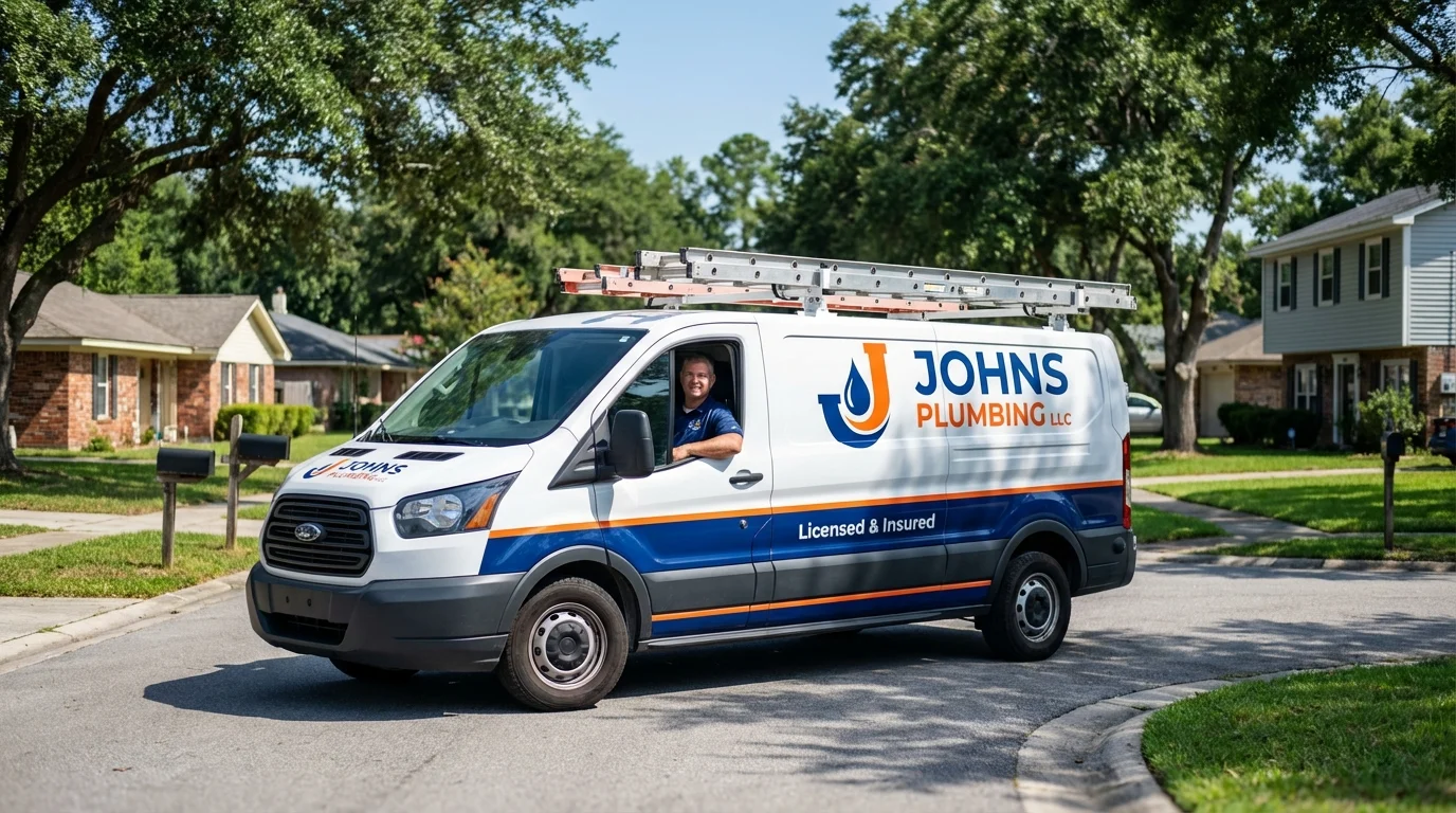 Johns Plumbing LLC service van in Independence, LA