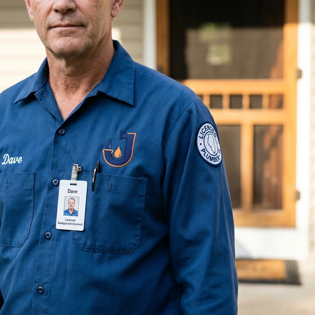 Licensed plumber showing ID badge in Independence, LA