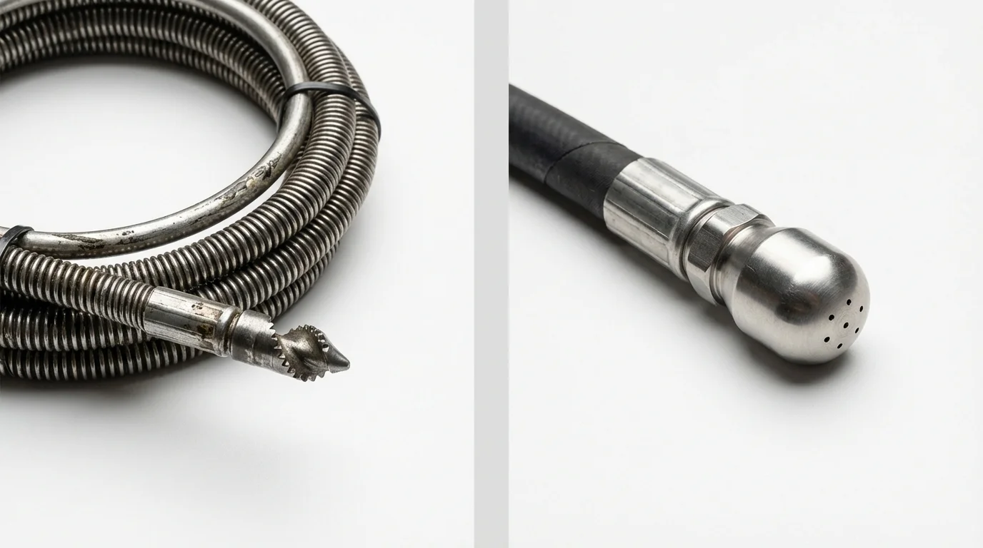 Drain snake cable and hydro jetting nozzle used for drain cleaning in Independence, LA