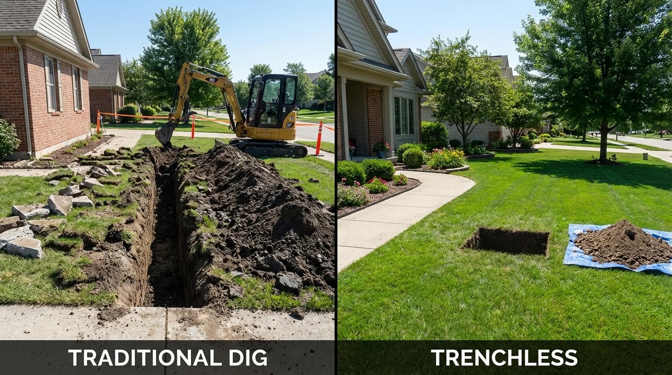 Trenchless sewer repair with minimal yard damage versus traditional excavation in Independence, LA